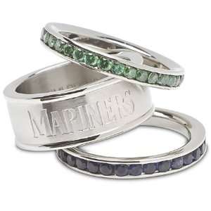  Womens Seattle Mariners Cubic Zirconia Stacked Ring Set 