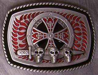 Pewter Belt Buckle novelty Celtic Shield & Skulls NEW  