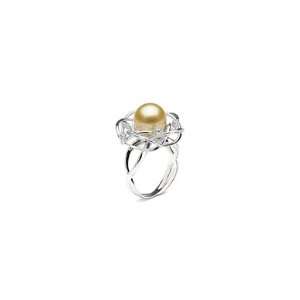  Golden South Sea Pearl Ring, 10.0 11.0 mm 14kt White Gold 