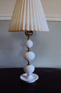 FENTON STYLE MILK GLASS HOBNAIL BEDROOM LAMP BEAUTIFUL  