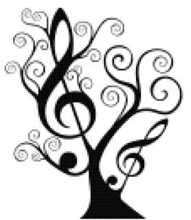 Music Counted Cross Stitch Pattern Design Black and White Treble Clef 