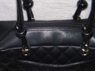 100% Authentic CHANEL Black and White Leather Quilted Cambon Bowler 