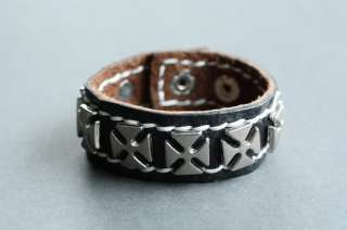 NEW Leather Hemp Metal Mens Bracelet Wristband Cuff  