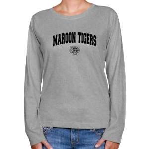 Morehouse Maroon Tigers Ladies Ash Logo Arch Long Sleeve Classic Fit T 