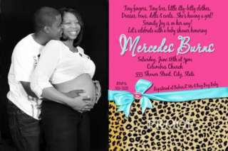 Turquoise, Hot Pink & Cheetah Leopard Baby Shower Invitations