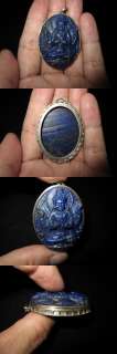 Rare Nepal Tibet Lapis Lazuli Chenrezig Silver Pendant  