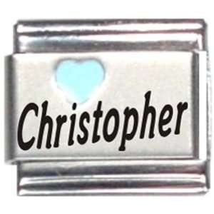  Christopher Light Blue Heart Laser Name Italian Charm Link 