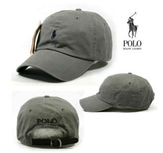 Gray Cap Dark Blue Small Logo Polo Baseball Hat SP77 Golf Tennis 