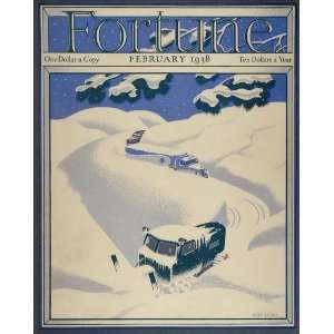 1938 Feb. Fortune Cover Winter Snow Snowcat Alan Atkins   Original 