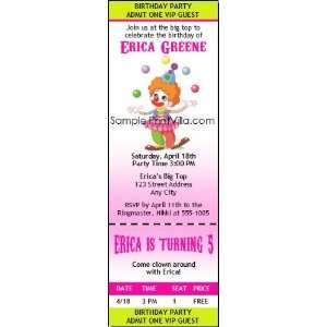Circus Clown Birthday Party Ticket Invitation