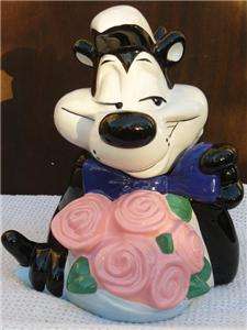   Skunk & Penelope Cat w/Roses Cookie Jar 1998 NIB Warner Bros Studio