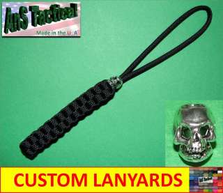 Paracord Knife Lanyard Pewter Skull Custom Colors  