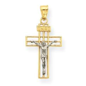  14K Two tone Small INRI Crucifix Pendant Jewelry