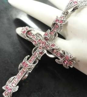   CRYSTALS CROSS SILVER NECKLACE RELIGIOUS JEWELRY CHRISTIAN GIFT  