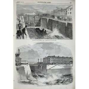 1858 Flooding Napoleon Basin Sand Bank Buildings River  