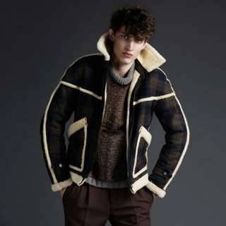 BURBERRY PRORSUM $2495 shearling FW11 jacket 48 IT NEW plaid wool 