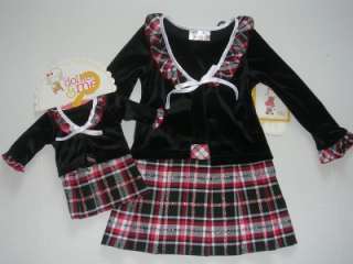   NEW girls dress size 3T 3 red black plaid church clothes doll  