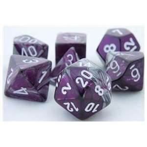   Set (Gemini Purple Silver) role playing game dice + bag Toys & Games