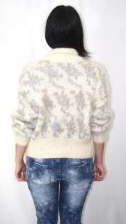 Vtg 80s Soft MOHAIR Military Cream Chunky KNIT Boho Indie Sweater 