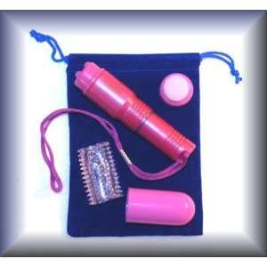 MINI MITE Massager 4 Inch RED with BLUE Velveteen Drawstring Pouch and 