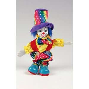 Clown Figurine   Rainbow Colored, Hand Painted, Posable, Porcelain, 7 
