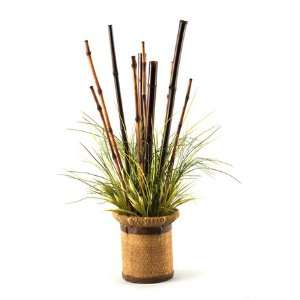  Bamboo Cane And Grass In Round Resin Planter Patio, Lawn 