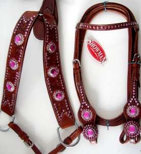 SHOWMAN MEDIUM OIL LEATHER WESTERN HEADSTALL SHOW PINK  