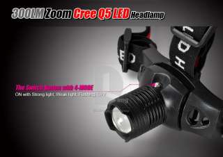 300LM Zoom Cree Q5 LED Night Walk Adjustable Focus Zoomable Headlamp 