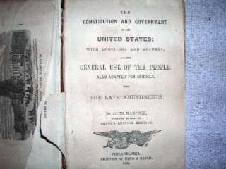 1868 The Constitution & Government of U S, John Hancock  