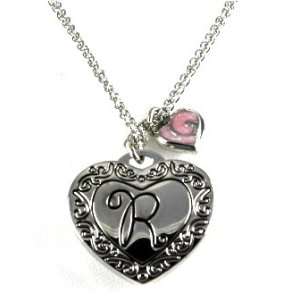  Gorgeous Initial Letter R Heart Locket Necklace Silver 