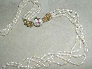 Ladies 4 Strand Freshwater Pearl necklace with Cloisenne beads~