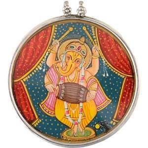 Lord Ganesha Playing Mridangam with Dandia   Sterling Silver