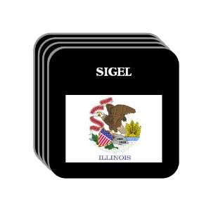 US State Flag   SIGEL, Illinois (IL) Set of 4 Mini Mousepad Coasters