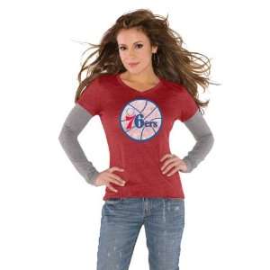  Philadelphia 76ers Red Womens Primary Logo Tri Blend Long 