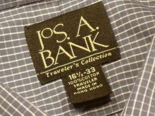   BANK Blue White Checked Travelers Collection Cotton Shirt Men 16.5 33