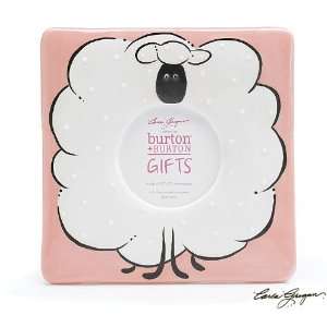 Sheep Design Baby Girl Pink Square Shaped Hand Painted Ceramic Picture 