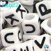 290 6mm white cube alphabet single letter beads A 