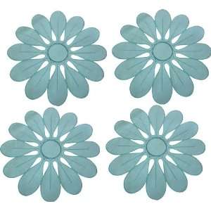  Big Aqua Flower Design 12 Doily Set of 4