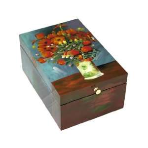  Coromandel POPPIES Hand Carved,Hand Painted Wooden Box 