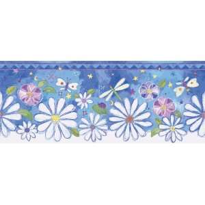  Blue Groovy Flower Wallpaper Border Baby