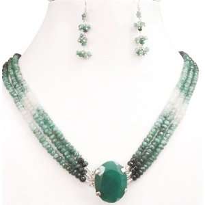  Natural 3 Strands Faceted Shaded Emerald Beaded Designer 