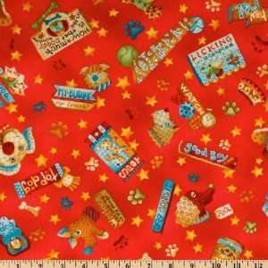  45 Wide Where The Boys Are Dogs Red/Gold Fabric By The 