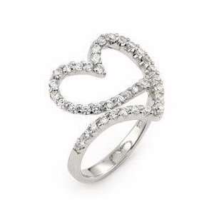   Sterling Silver Cubic Zirconia Heart Shape Ring   RingSize 7 Jewelry
