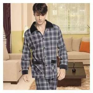 Super Warm 100% Thickened Cotton Mens Pajama Set Nightwear Sleepwear 