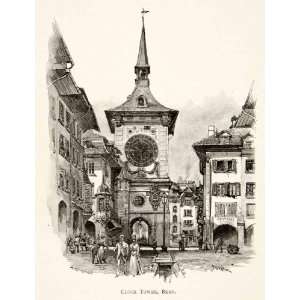  1891 Wood Engraving Whymper Clock Tower Bern Switzerland 
