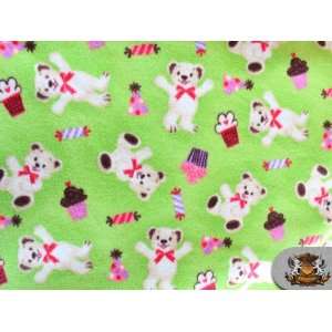  Fleece Printed TEDDY CUP CAKE Fabric sold by the yard 