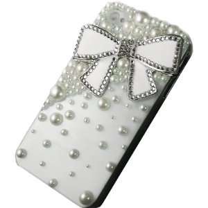  Bling Crystal White Bow Pearl Case Cover for Iphone 4 & 4s 