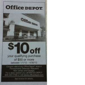 Office Depot Coupon $10 off on purchase of $50 or more  