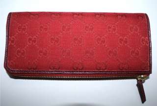 NEW GUCCI LARGE Leather Canvas Wallet Purse *Boxed Monogram Red GG 
