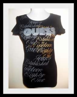 NEW WITH TAG GUESS JET BLACK TEE TOP WITH BOLD LOGO  
